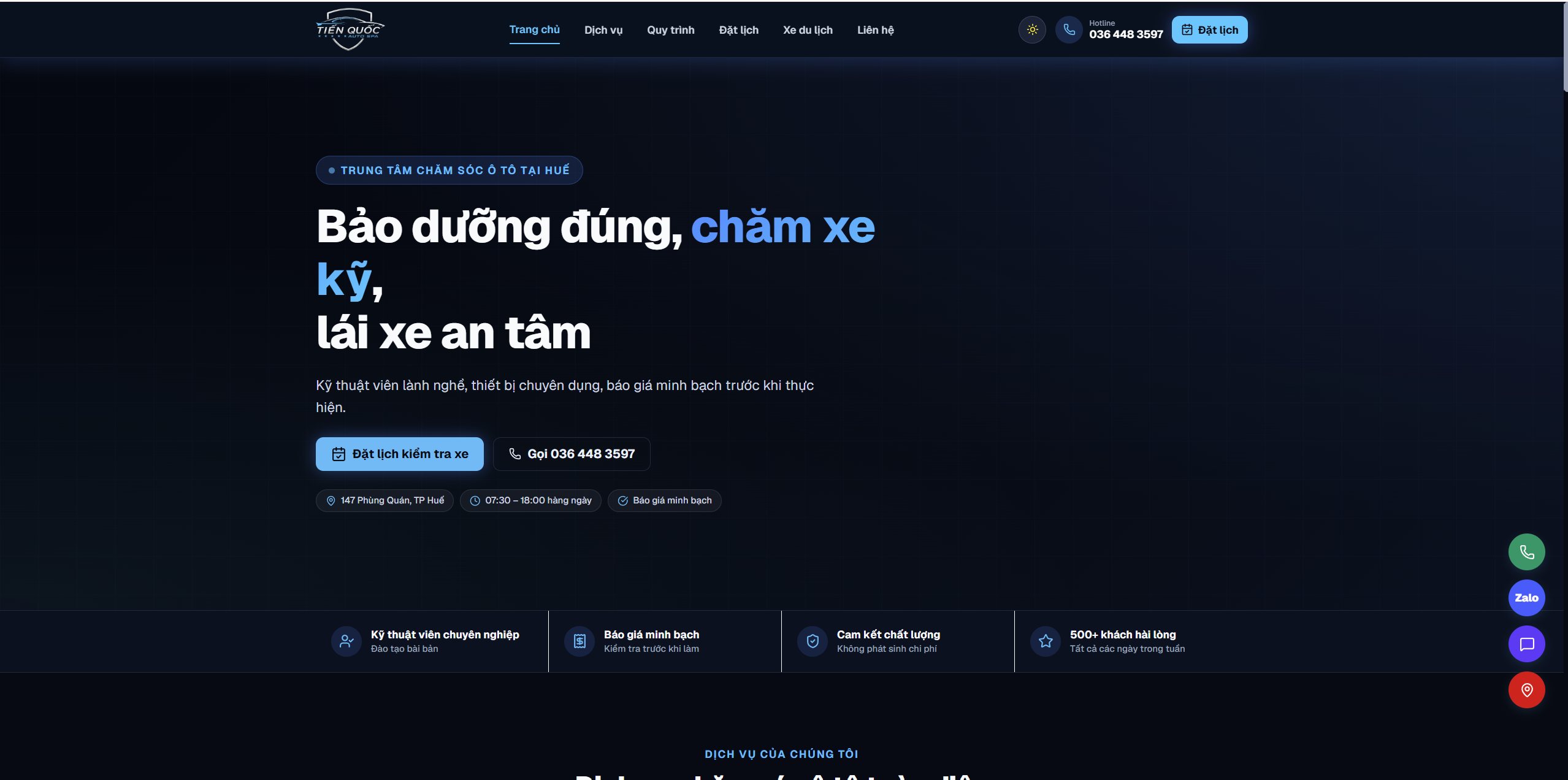 Website Tiến Quốc Auto Spa — dịch vụ chăm sóc xe hơi